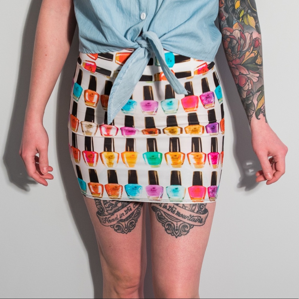 Nail Polish Print Mini Skirt